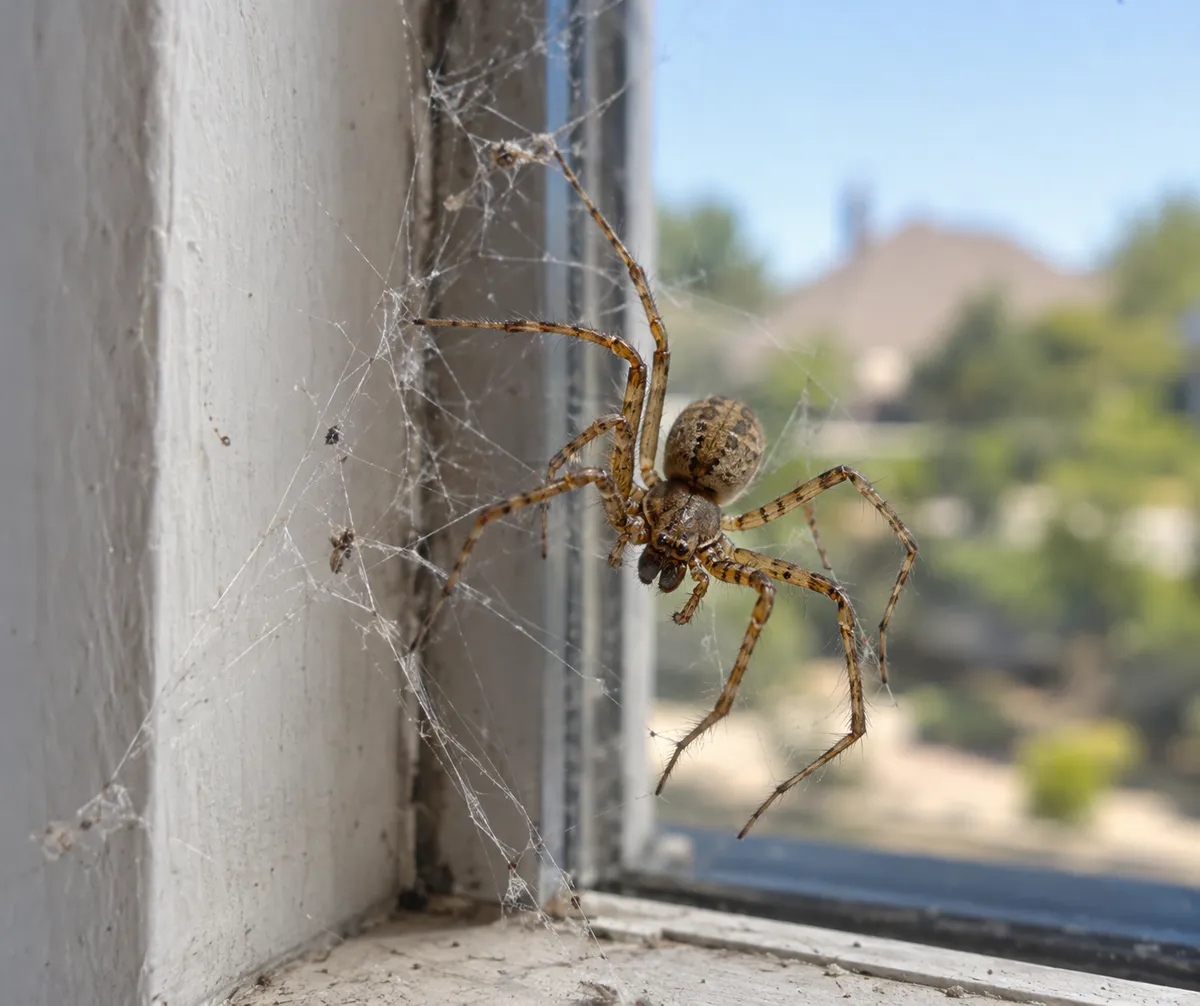 Brown recluse spider on a stored cardboard box