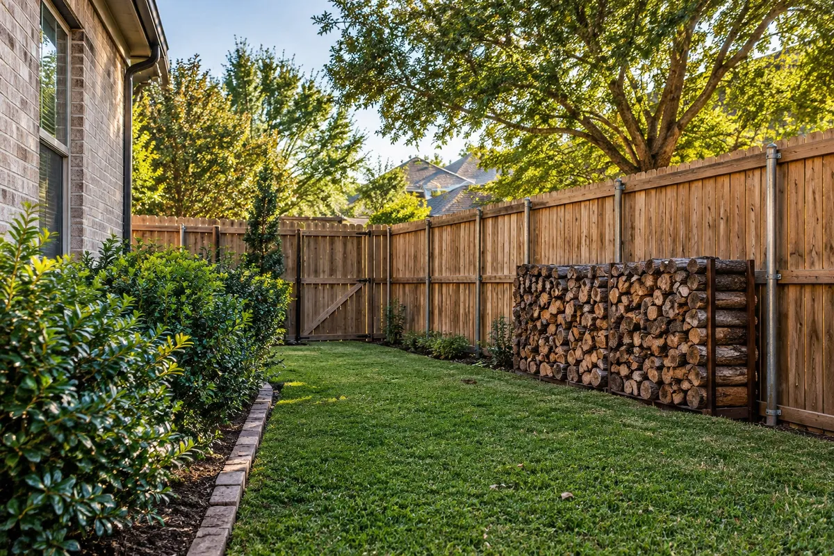 Backyard fence line and shrubs where mosquitoes rest during the day