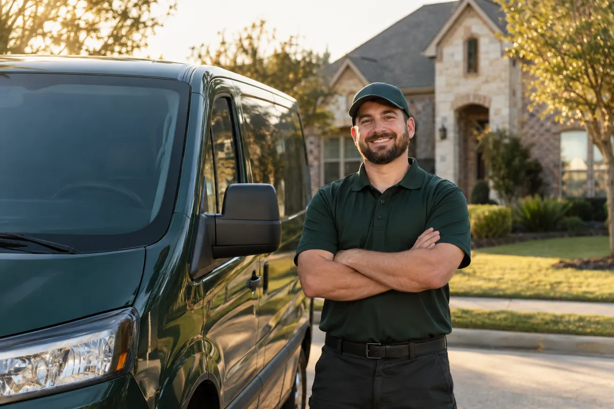 Northridge Pest Control service van parked outside a Dallas home